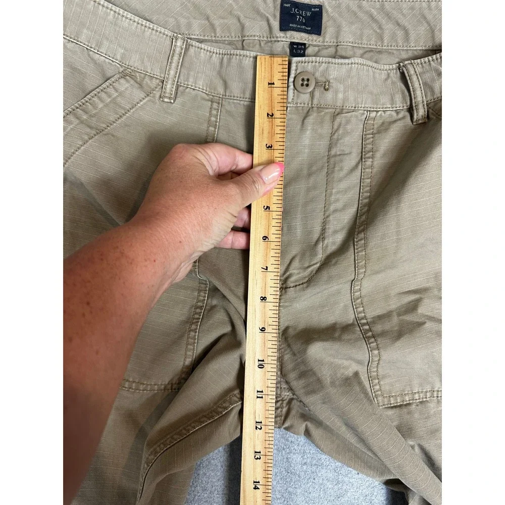 J Crew 770 Pants Mens 35x32 Brown Ripstop Cotton Straight Utility